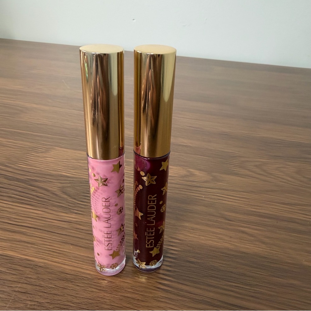 New limited-edition Estee Lauder lip Gloss lot of 2,‎ CRYSTAL PINK & DIVINE PLUM